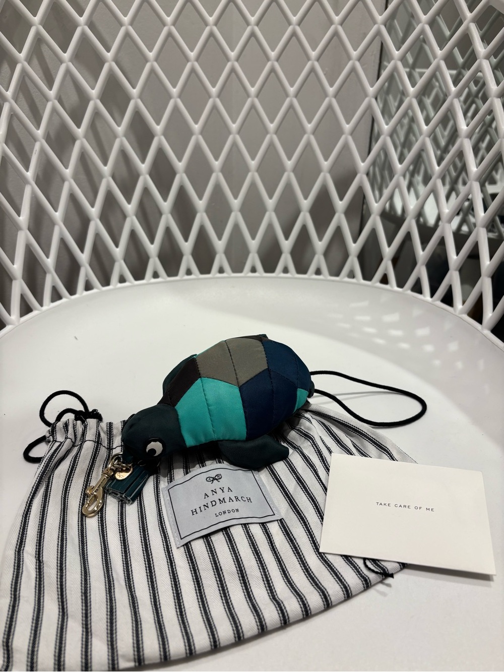 Anya Hindmarch Patchwork Turtle Keychain with Reusable Bag